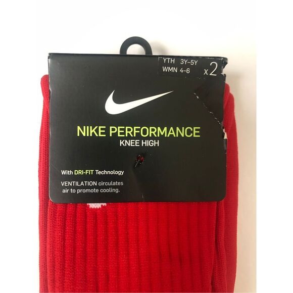 Nike Performance Knee High Socks Red 2-pack Size Youth 3Y-5Y / Women's 4-6 - Picture 2 of 5